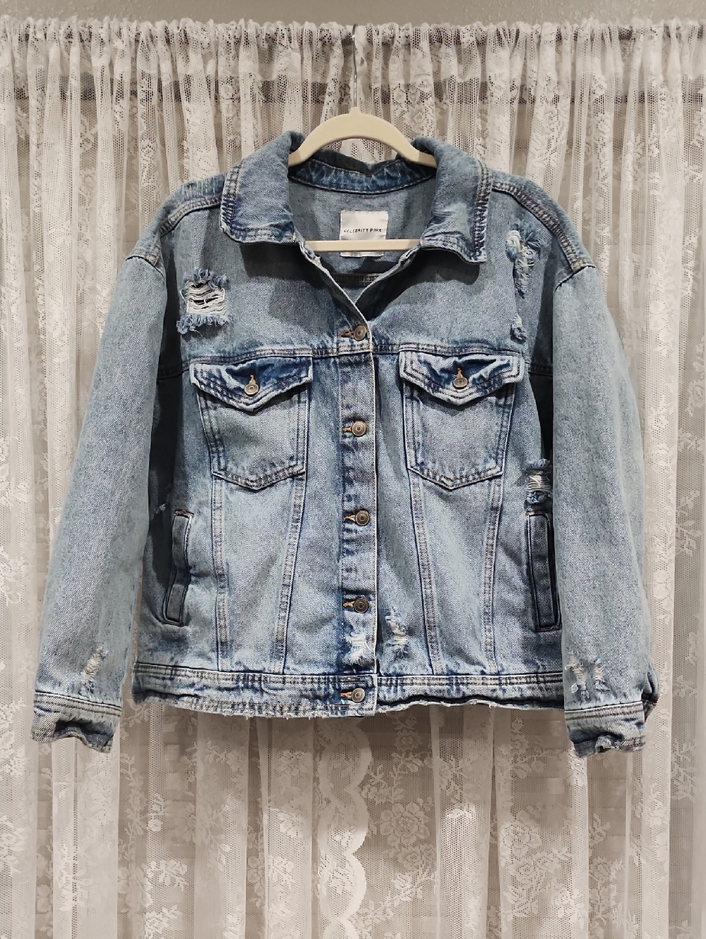 Celebrity Pink Distressed Denim Jean Jacket